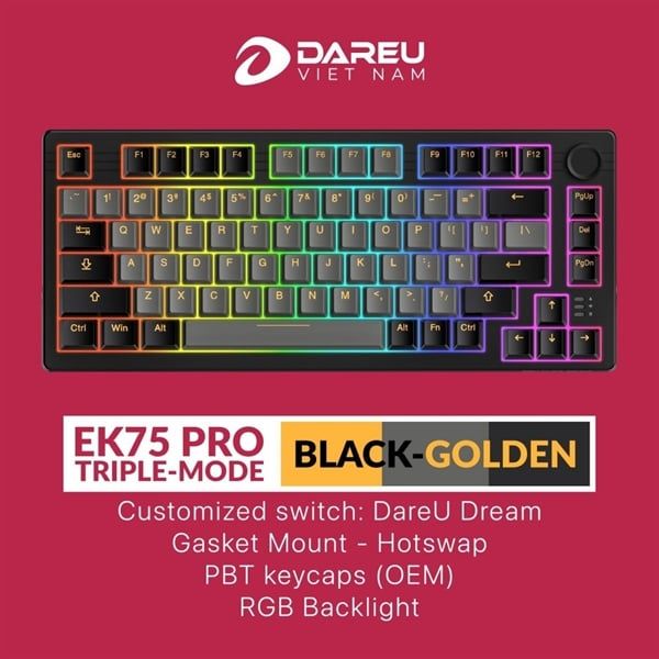 Bàn phím cơ không dây Dareu EK75 Pro RGB - Switch Dream (Black - Golden)