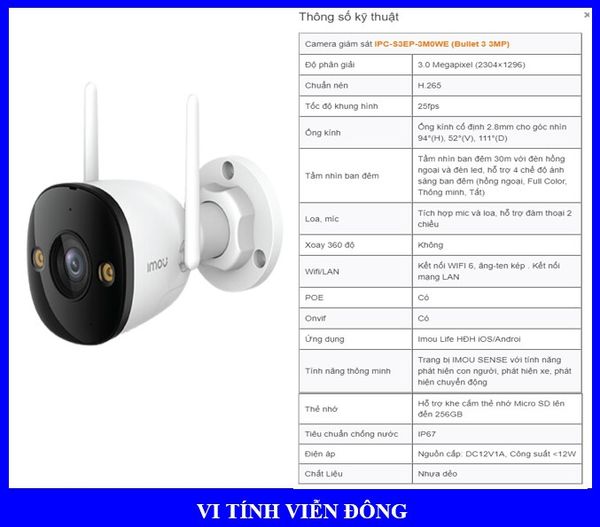 Camera Imou Wifi IPC-S3EP-3M0WE Full color 3.0MP (đàm thoại 2 chiều, có màu ban đêm)