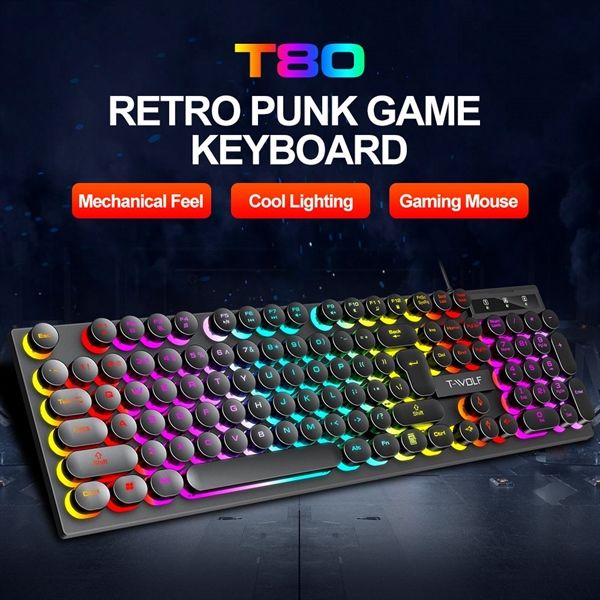 Bàn phím T-Wolf T80 Giả cơ, Phím tròn Usb Led ( màu đen )