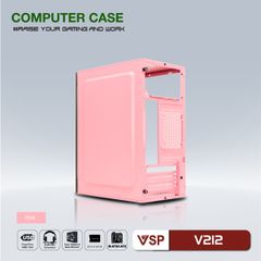 Case máy tính VSP V212 Pink TẦNG 2 FAN ATX