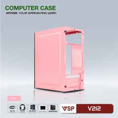 Case máy tính VSP V212 Pink TẦNG 2 FAN ATX