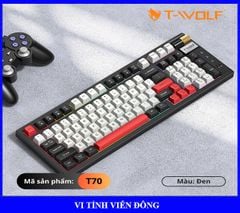 Bàn phím cơ không dây T-Wolf T70 - Màu đen (97 phím, Red Switch, RGB Led, Rotate button, Pin sạc, kết nối USB Type-C/ Bluetooth 5.0/ 2.4GHz Wireless)