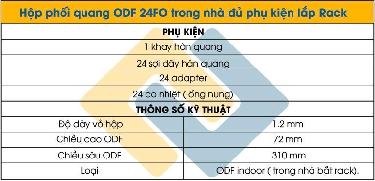 Hộp phối quang ODF 24FO Full phụ kiện lắp tủ Rack