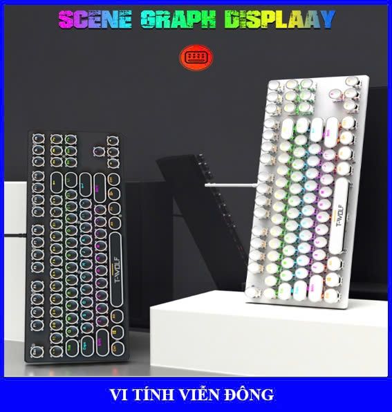 Bàn phím cơ T-Wolf T12 - Màu trắng (87 nút tròn, Blue Switch, Led, USB)