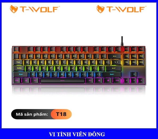 Bàn phím cơ T-Wolf T18 - Màu đen (87 phím, Blue Switch, Led, USB)