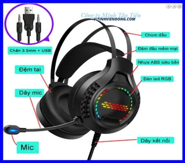 Tai nghe Deiog E8150 (Jack 3.5mm + USB đèn) chính hãng