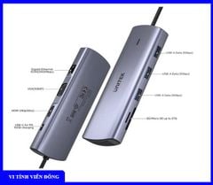 Hub đa năng 9 in 1 Unitek D1113A (Type C --> HDMI + LAN 1G+ VGA + 3 USB + PD USB-C + SDHC / SDXC)