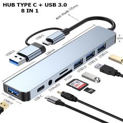 Hub đa năng USB / TYPE-C -> USB 3.0 + 3 USB 2.0 / TF / SD / PD / AUDIO ( 8 in 1)