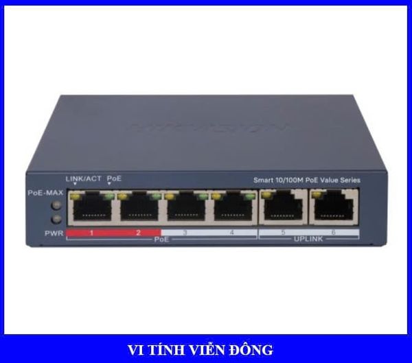 Switch PoE 4 cổng Hikvision DS-3E1106P-EI/M 4 10/100 Mbps PoE port, 2 10/100 Mbps RJ45 port (IME)