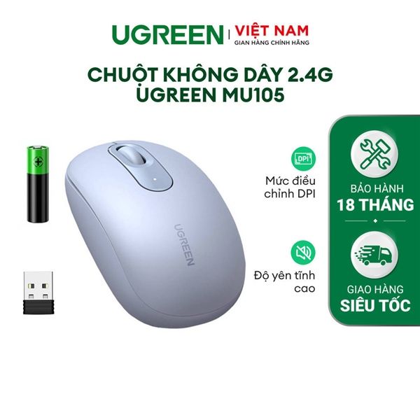 Chuột không dây UGreen Silent MU105 (90669) - Màu Xám