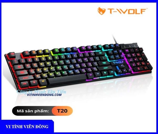 Bàn phím giả cơ có dây T-Wolf T20 (Black / 104 key / High cap / Led / USB / 1.3m)