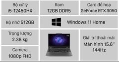 Laptop Lenovo LOQ 15IAX9 83GS001RVN (I5-12450HX, Ram 12GB, SSD 512GB, Card VGA RTX3050 6GB, 15.6