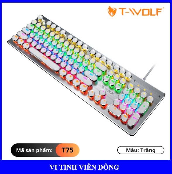 Bàn phím cơ T-Wolf T75 - Màu trắng (104 phím, Blue swich, Led, USB)