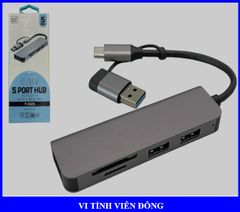 Hub đa năng USB/Type-C -> 3 USB + TF + SD Gray T-3629 (15cm) ( 5 in 1 )