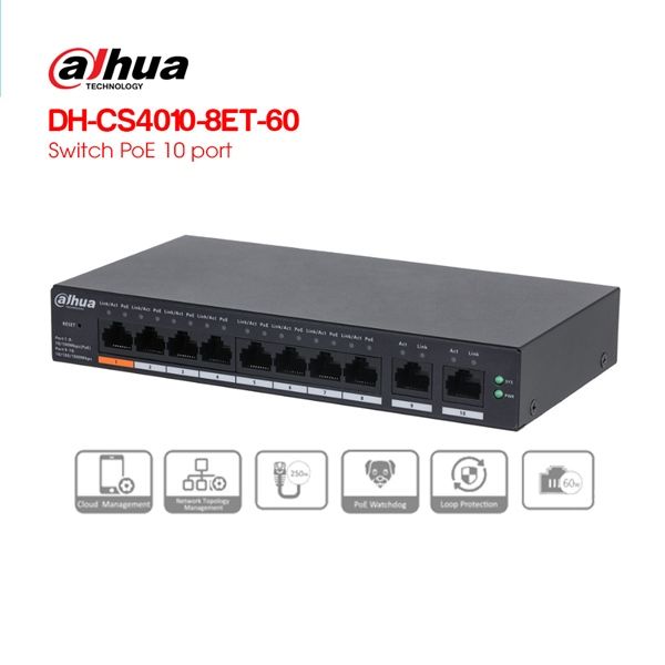 Switch PoE Cloud 10 port DAHUA DH-CS4010-8ET-60