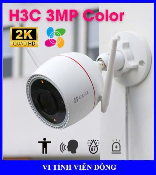 Camera wifi ngoài trời Ezviz H3C 3MP 2K (Ống kính 2.8mm. tích hợp Micro và loa, hỗ trợ đàm thoại 2 chiều, cảnh báo bằng còi và đèn chớp, màu ban đêm, hồng ngoại ban đêm, màu thông minh, hồng ngoại 30m)