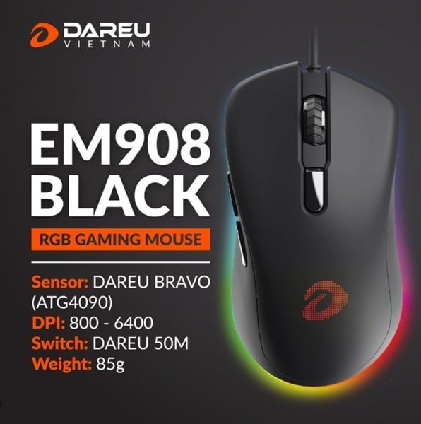 Chuột Gaming DAREU EM908 BLACK (LED RGB)