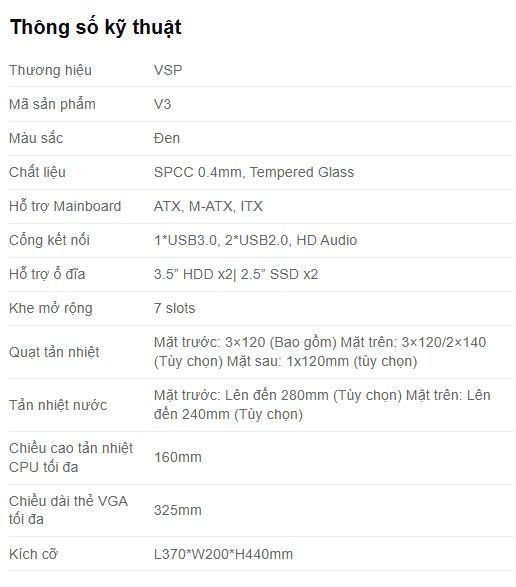 Case VSP Grille Visual V3-ATX (Black) - Tặng 3 Fan