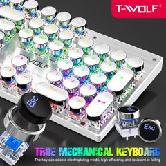 Bàn phím T-WOLF T75 Phím cơ Punk mạ bạc Led USB - Màu đen ( 104 phím tròn ,Blue Swich )