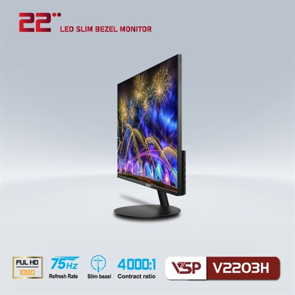 Màn hình LCD 22” VSP V2203H Chính hãng (VA - VGA, HDMI, 1920x1080, 75Hz, Kèm cáp HDMI)