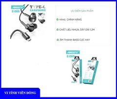 Tai nghe Ansty E065 jack TypeC có mic 1.2m