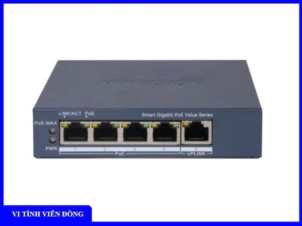 Switch PoE 5 cổng Gigabit Hikvision DS - 3E1505P - EI/M công suất 45W, truyền dẫn tối đa 300m