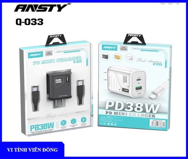 Bộ sạc nhanh Iphone Ansty Q - 033 PL2 TypeC -> Lightning 38w 1m