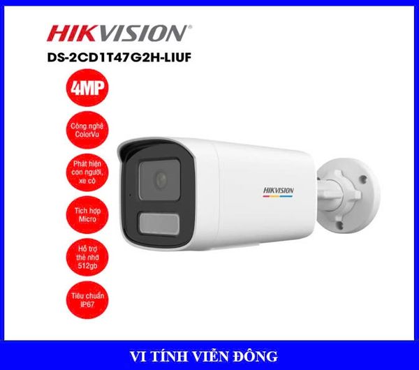 Camera IP 4MP thân trụ HIKVISION DS - 2CD1T47G2H - LIUF (có tích hợp Mic) (IME)