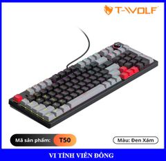 Bàn phím cơ T-Wolf T50 - Màu xám đen (97 phím, Blue switch, Led, USB, nút xoay tăng giảm âm thanh, ánh sáng)