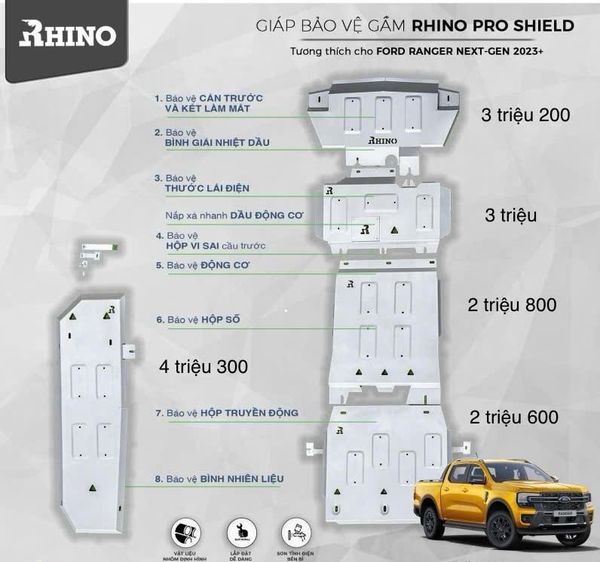 Tấm giáp gầm nhôm Rhino Ranger / Everest / Rapter 2023
