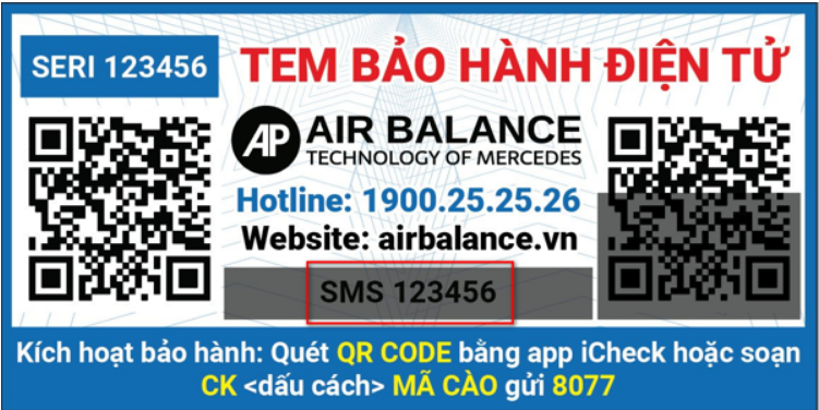  Tem bảo hành sản phẩm Air Balance 