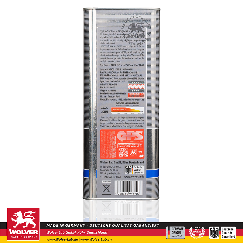 Dầu nhớt động cơ ô tô Wolver EcoTec 0W20