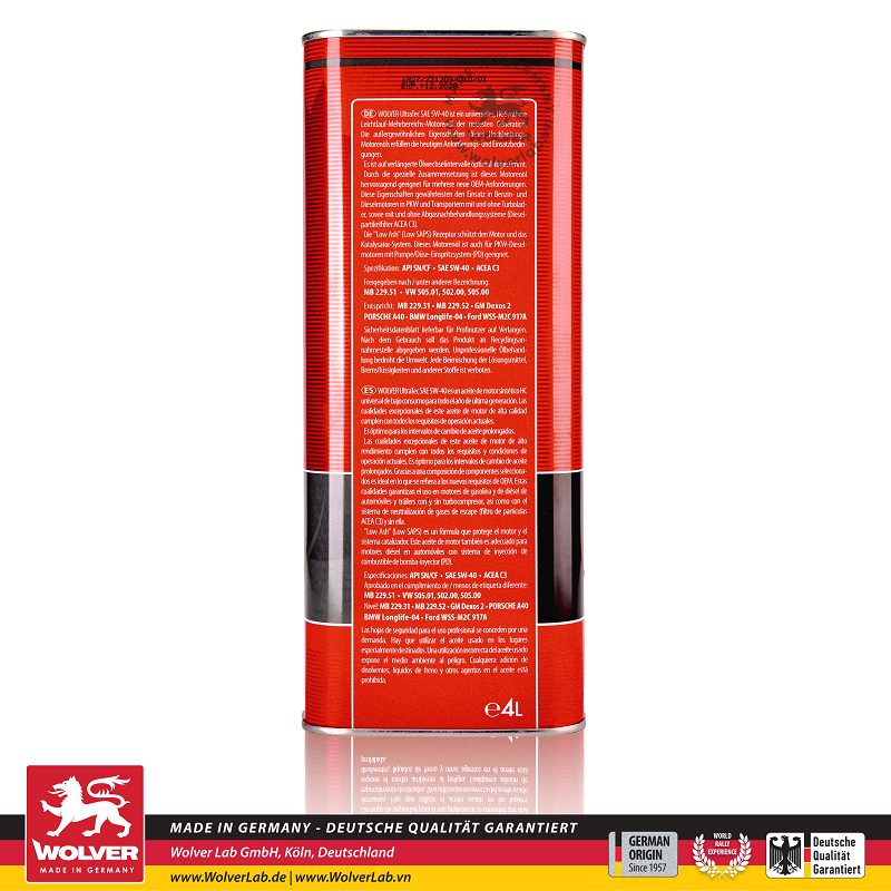 Dầu nhớt động cơ ô tô Wolver UltraTec 5W40