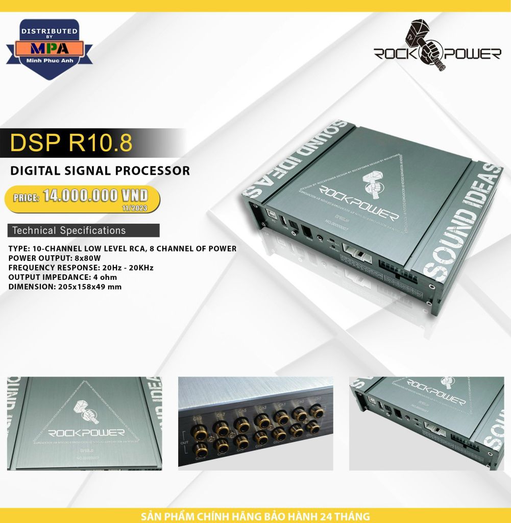DSP Rock Power R10.8 - 10 kênh tín hiệu + 8 kênh Amply 80W