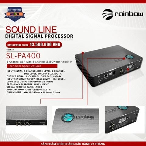 DSP Rainbow EL - PA400D NEO - 10 kênh tín hiệu + 8 kênh Amply 65W
