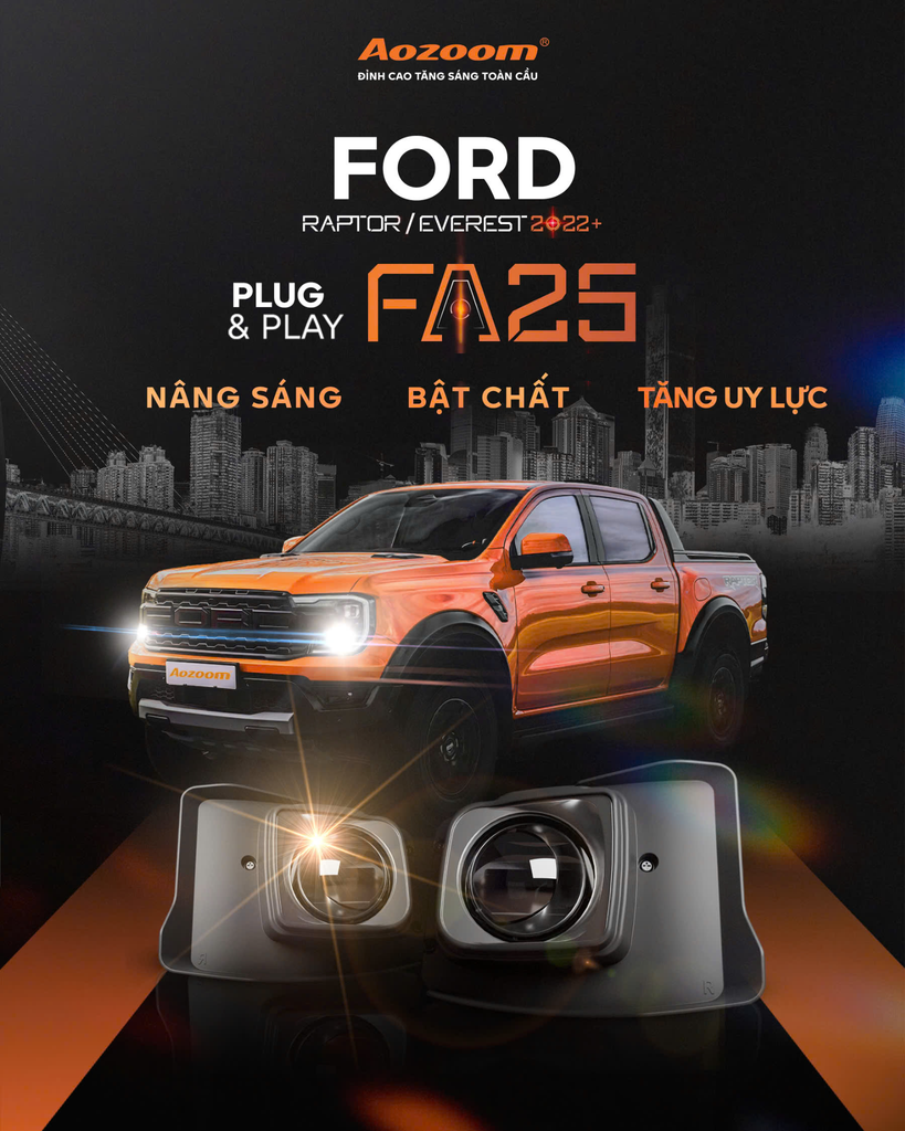 Đèn Bi LED Aozoom FA25 Cho Ford Ranger Raptor/Everest 2022+ – Plug & Play