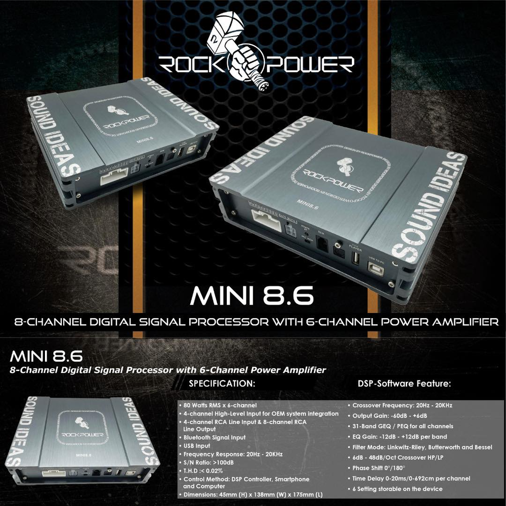 DSP Rock Power Mini 8.6 - 8 kênh tín hiệu + 6 kênh Amply 80W
