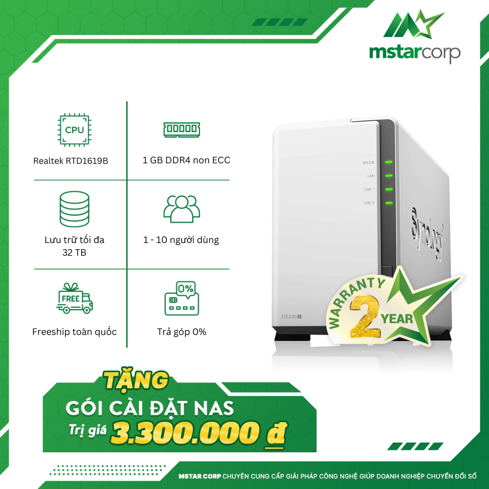  NAS Synology DS220j (Ngưng sản xuất ) 