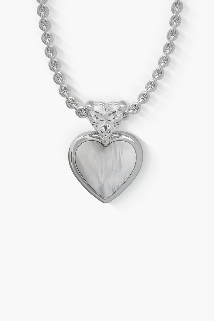 Heartbeat - Pendant - White Mother-of-Pearl - Sterling Silver White Gold Plated