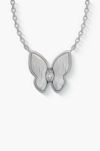 Springwing - Necklace - White Mother-of-Pearl - Sterling Silver White Gold Plated