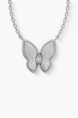Springwing - Necklace - White Mother-of-Pearl - Sterling Silver White Gold Plated