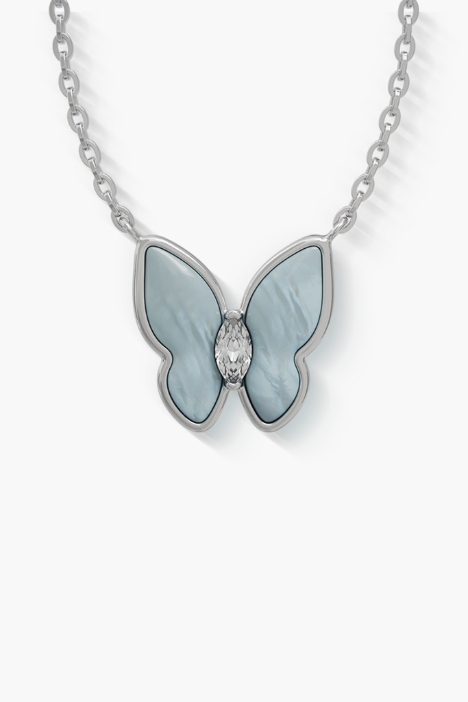 Springwing - Necklace - Alice Blue - Sterling Silver White Gold Plated