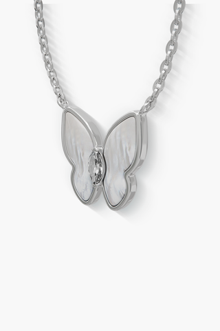 Springwing - Necklace - White Mother-of-Pearl - Sterling Silver White Gold Plated