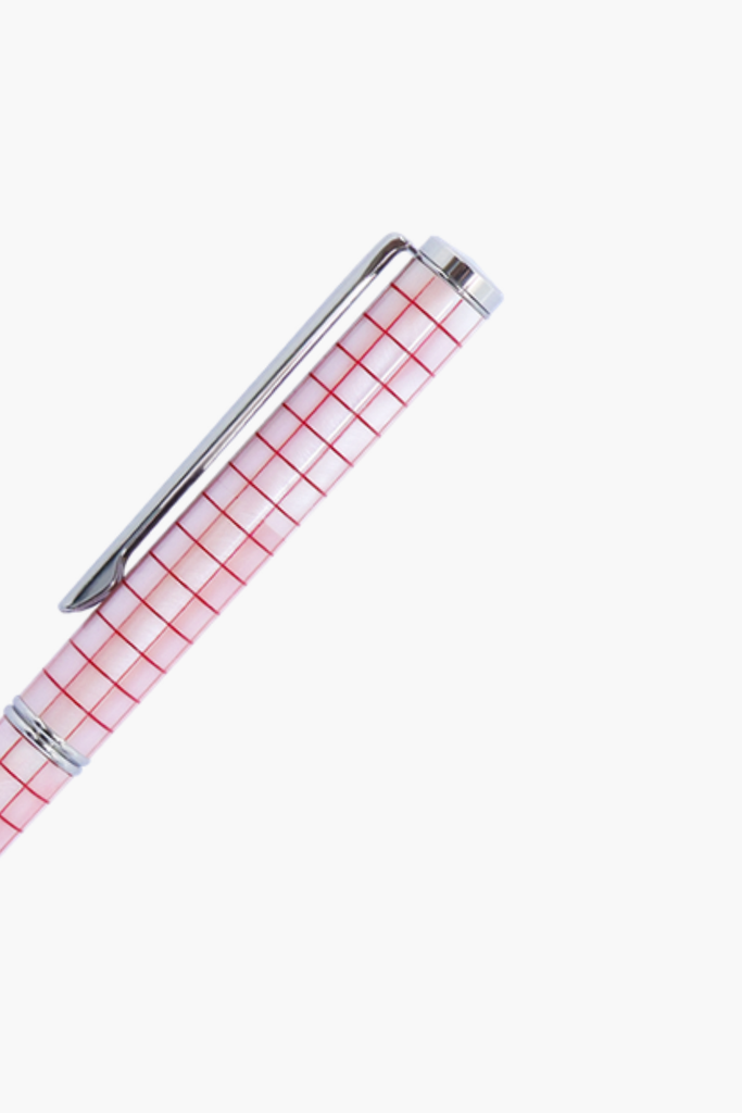 Inspired - Bút Ký Ngọc Trai Hồng Mississippi - Sọc Caro Đỏ - Mạ Chrome