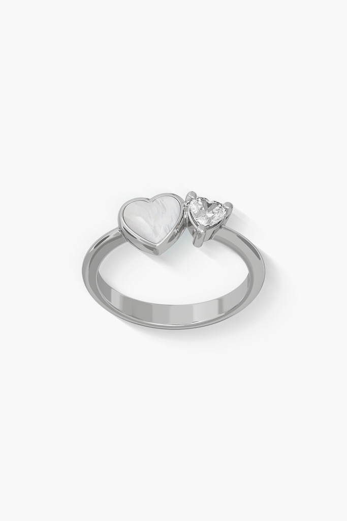 Heartbeat - Ring - White Mother-of-Pearl - Sterling Silver White Gold Plated