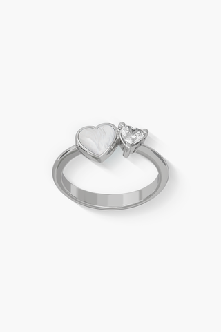 Heartbeat - Ring - White Mother-of-Pearl - Sterling Silver White Gold Plated