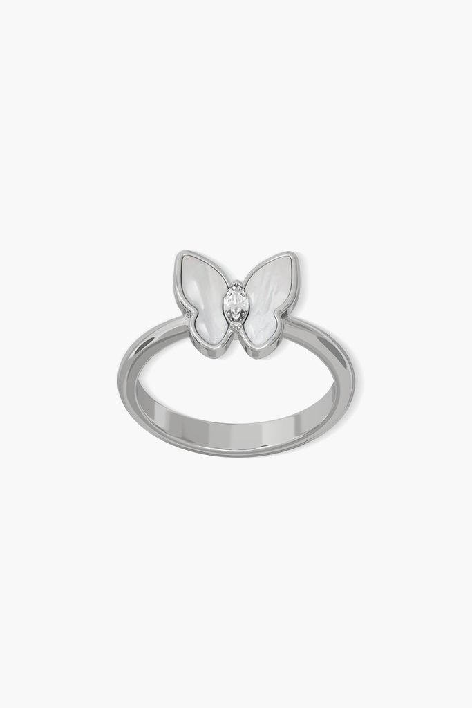 Springwing - Ring - White Mother-of-Pearl - Sterling Silver White Gold Plated