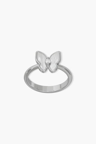 Springwing - Ring - White Mother-of-Pearl - Sterling Silver White Gold Plated