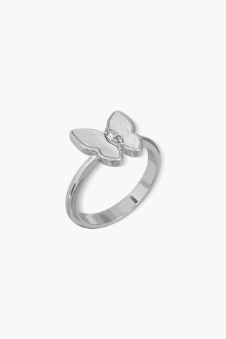 Springwing - Ring - White Mother-of-Pearl - Sterling Silver White Gold Plated