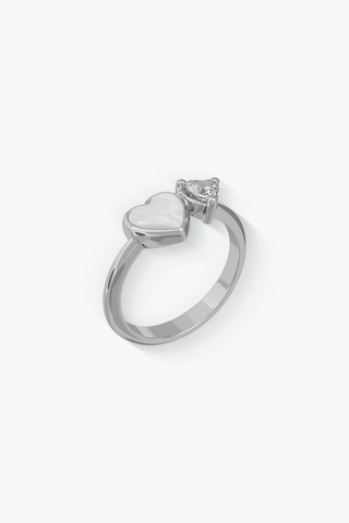 Heartbeat - Ring - White Mother-of-Pearl - Sterling Silver White Gold Plated
